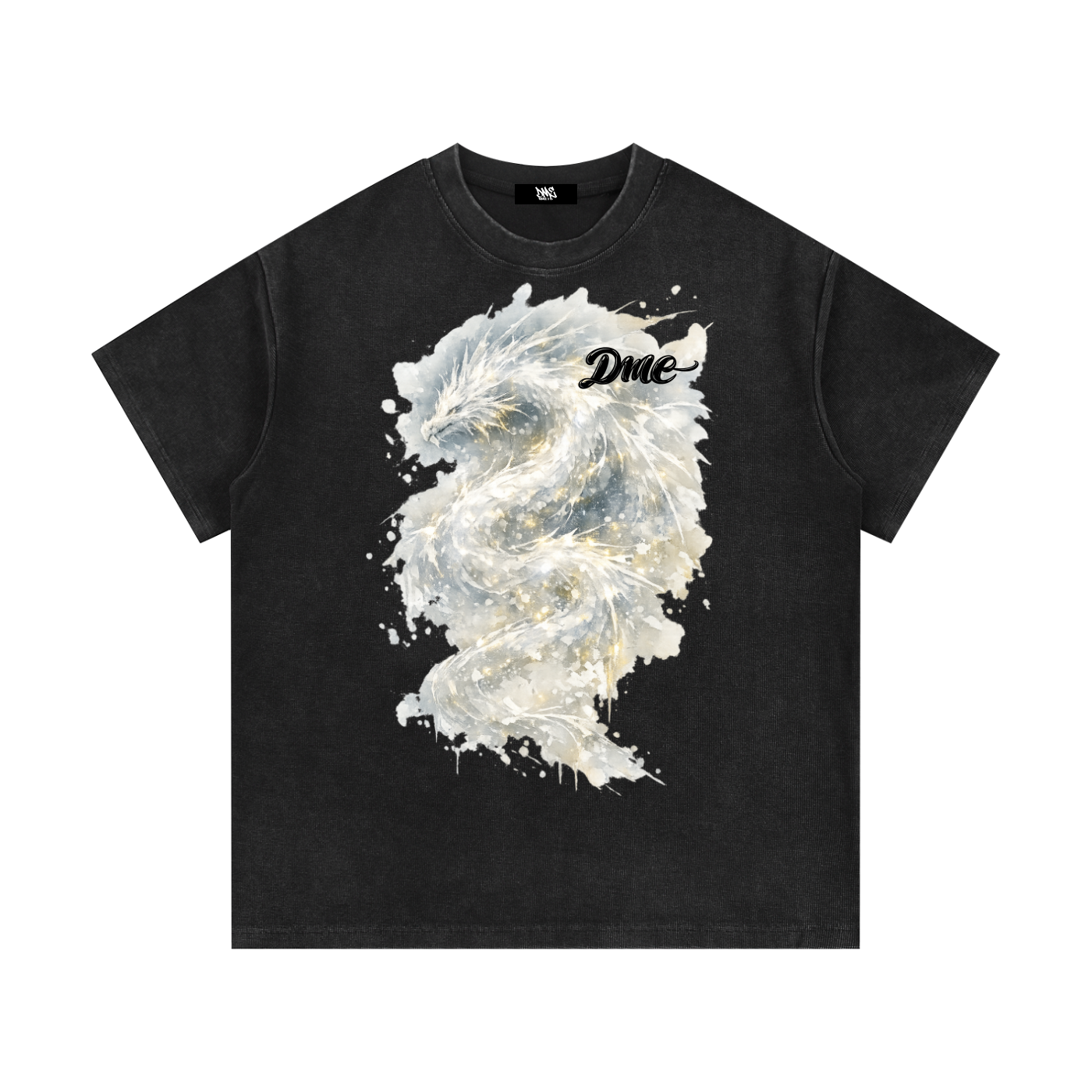 Black t-shirt with a white eagle graphic and 'Dime' logo on a white background