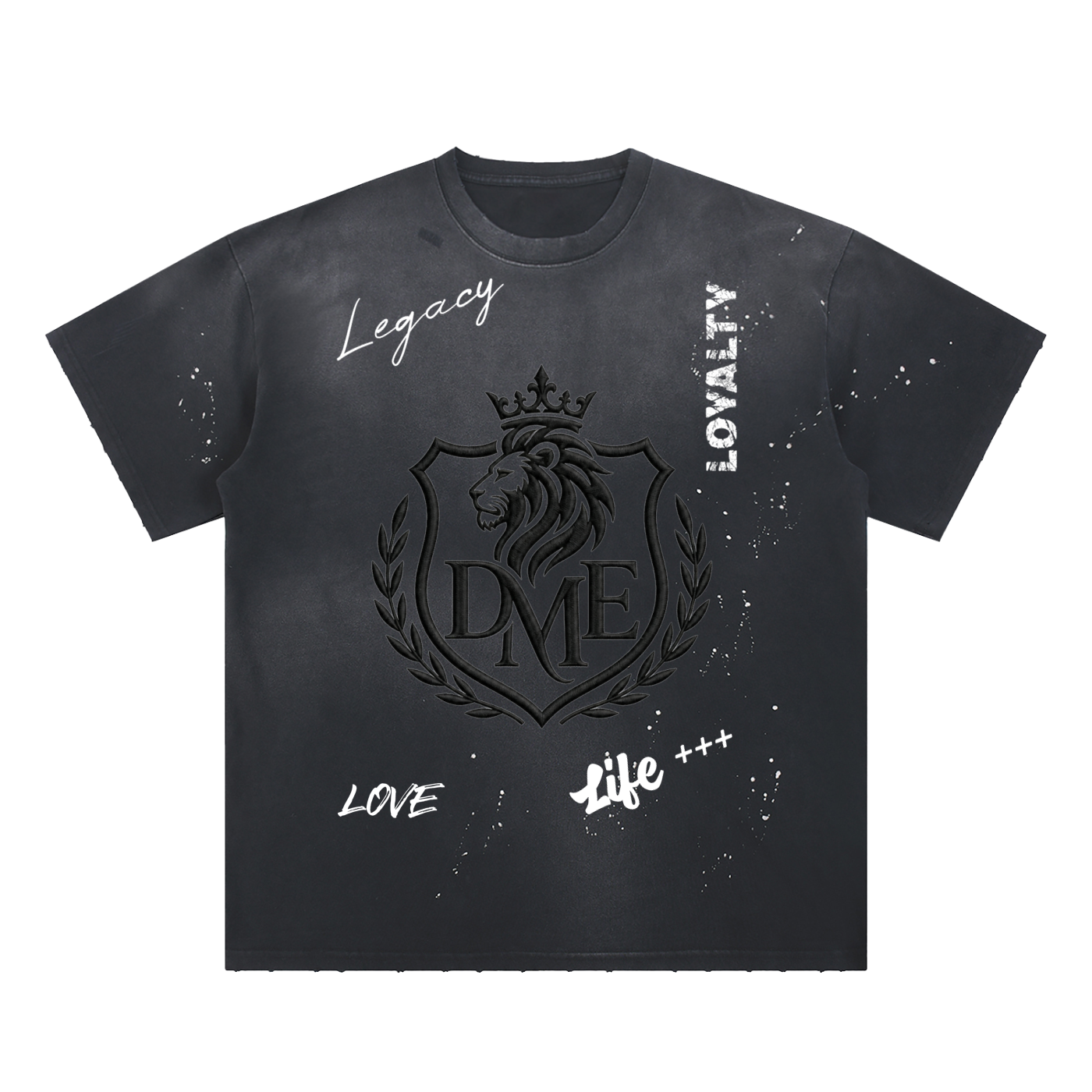 DME Lionhearted Hand-Frayed Sunfade Paint Splatter T-Shirt